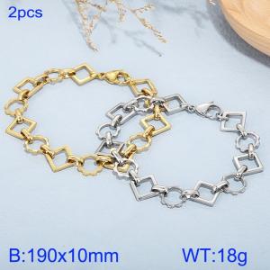 Fashionable titanium steel geometric shape splicing bracelet, gold and steel two-piece set - KB185228-Z