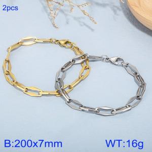 Fashionable titanium steel lip chain bracelet, gold and steel two-piece set - KB185229-Z