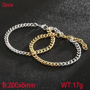 Fashionable titanium steel color blocked six sided ground Cuban bracelet with tail chain, gold and steel two-piece set - KB185230-Z