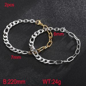 Fashionable Titanium Steel Figaro Chain Splicing Square Wire Chain Bracelet, Gold and Steel Two Piece Set - KB185231-Z