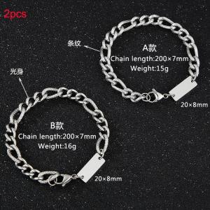 Fashionable titanium steel striped side chain bracelet with small square badge, steel two-piece set - KB185232-Z