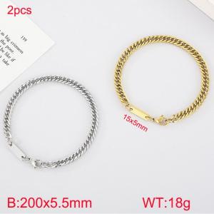 Fashionable Titanium Steel Whip Chain Bracelet Small Square Brand, Gold and Steel Two Piece Set - KB185235-Z