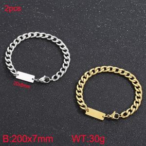 Fashionable Titanium Steel Figaro Bracelet Small Square Brand, Gold and Steel Two Piece Set - KB185237-Z