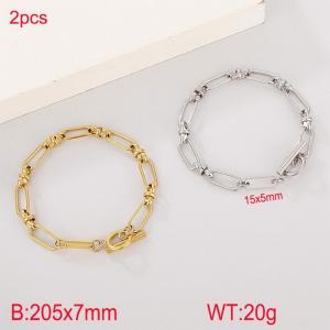 Fashionable Titanium Steel Round Wire Bracelet with Small Square Brand, Two Piece Set in Gold and Steel Colors - KB185239-Z