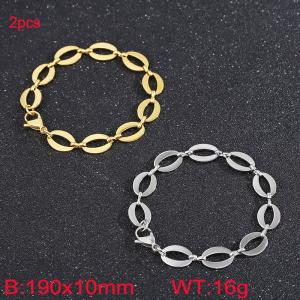 Fashion Titanium Steel Elliptical Splicing Bracelet, Gold and Steel Two Piece Set - KB185241-Z