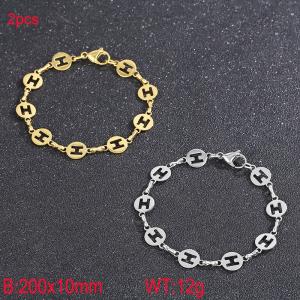 Fashionable titanium steel circular hollow letter bracelet, gold and steel two-piece set - KB185243-Z