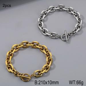 Fashion titanium steel 10mm cut edge O-chain OT buckle bracelet, gold and steel two-piece set - KB185244-Z