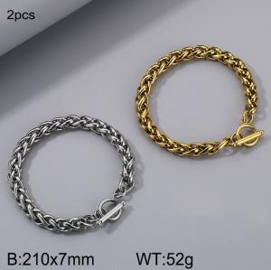 Fashion titanium steel 7mm flower basket chain OT buckle bracelet, gold and steel two-piece set - KB185245-Z