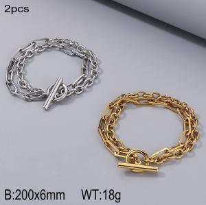 Fashionable titanium steel double-layer chain OT buckle bracelet, gold and steel two-piece set - KB185246-Z