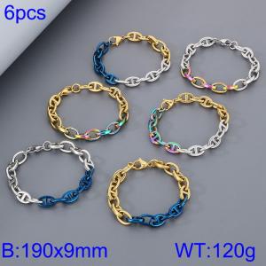 Fashionable titanium steel multi-color spliced Japanese character chain bracelet, six piece set - KB185291-Z