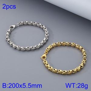 Fashion titanium steel single-sided Byzantine chain bracelet, steel and gold two-piece set - KB185293-Z