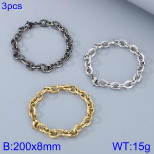 Fashionable titanium steel striped O-chain bracelet, steel, gold, and retro black three piece set - KB185296-Z