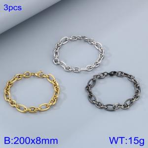 Fashion titanium steel three to one striped O-chain bracelet, steel, gold, and retro black three piece set - KB185298-Z