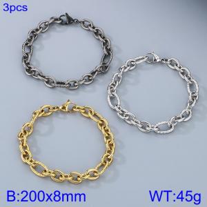 Fashionable titanium steel six to one O-chain bracelet, steel, gold, and retro black three piece set - KB185299-Z