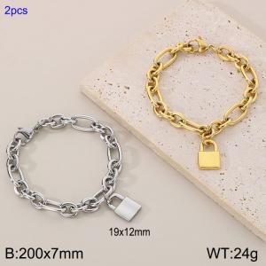 Fashionable titanium steel lock bracelet, steel and gold two-piece set - KB185303-Z