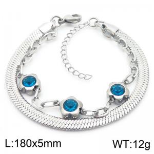 5mm Snake Chain Double Chain Stainless Steel Bracelet With Blue Stone Flower Pendant Silver Color - KB185364-ZC