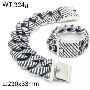 33mm Stainless Steel 304 Striped Cuban Men's Bracelet Silver Color - KB1862283-KJX