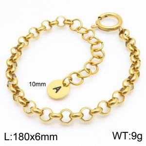 Stainless steel O-chain spring buckle gold bracelet with letter tail tag - KB186364-Z