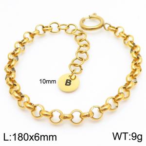 Stainless steel O-chain spring buckle gold bracelet with letter tail tag - KB186365-Z