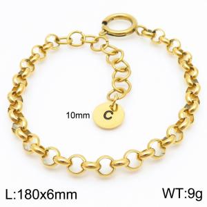 Stainless steel O-chain spring buckle gold bracelet with letter tail tag - KB186366-Z