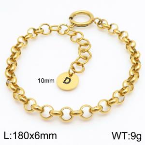 Stainless steel O-chain spring buckle gold bracelet with letter tail tag - KB186367-Z