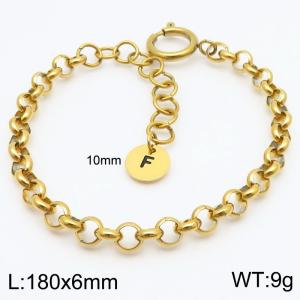 Stainless steel O-chain spring buckle gold bracelet with letter tail tag - KB186369-Z