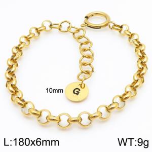 Stainless steel O-chain spring buckle gold bracelet with letter tail tag - KB186370-Z