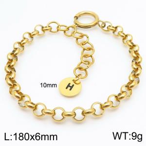 Stainless steel O-chain spring buckle gold bracelet with letter tail tag - KB186371-Z