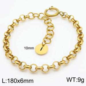 Stainless steel O-chain spring buckle gold bracelet with letter tail tag - KB186372-Z