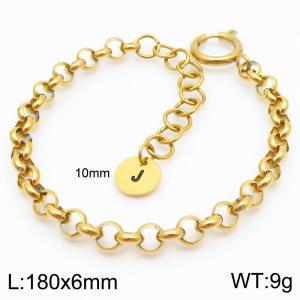 Stainless steel O-chain spring buckle gold bracelet with letter tail tag - KB186373-Z