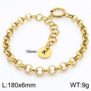 Stainless steel O-chain spring buckle gold bracelet with letter tail tag - KB186374-Z