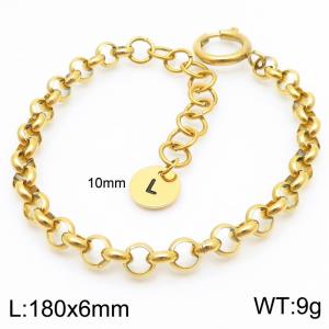 Stainless steel O-chain spring buckle gold bracelet with letter tail tag - KB186375-Z