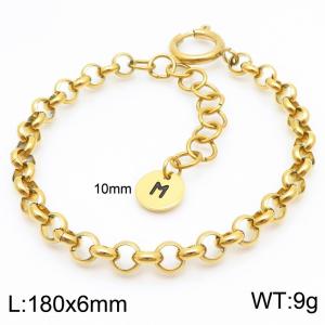 Stainless steel O-chain spring buckle gold bracelet with letter tail tag - KB186376-Z