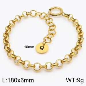 Stainless steel O-chain spring buckle gold bracelet with letter tail tag - KB186380-Z