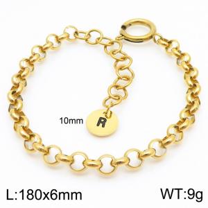 Stainless steel O-chain spring buckle gold bracelet with letter tail tag - KB186381-Z