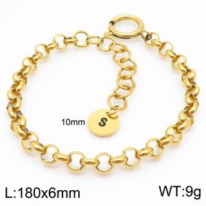 Stainless steel O-chain spring buckle gold bracelet with letter tail tag - KB186382-Z