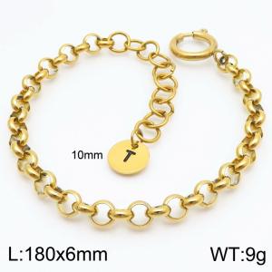 Stainless steel O-chain spring buckle gold bracelet with letter tail tag - KB186383-Z