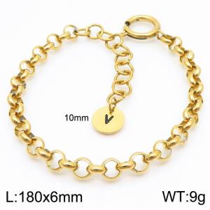 Stainless steel O-chain spring buckle gold bracelet with letter tail tag - KB186385-Z