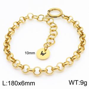 Stainless steel O-chain spring buckle gold bracelet with letter tail tag - KB186386-Z