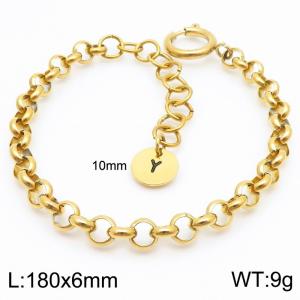 Stainless steel O-chain spring buckle gold bracelet with letter tail tag - KB186388-Z