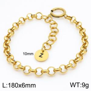 Stainless steel O-chain spring buckle gold bracelet with letter tail tag - KB186389-Z