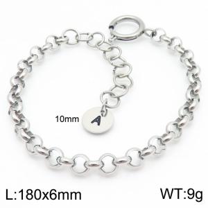 Stainless steel O-chain spring buckle steel color bracelet with letter tail tag - KB186390-Z