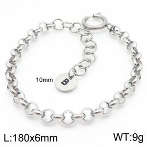 Stainless steel O-chain spring buckle steel color bracelet with letter tail tag - KB186391-Z