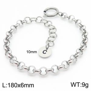 Stainless steel O-chain spring buckle steel color bracelet with letter tail tag - KB186392-Z