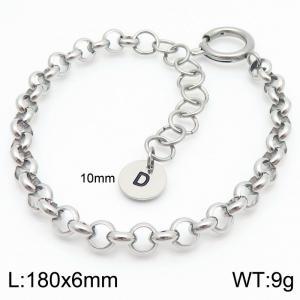 Stainless steel O-chain spring buckle steel color bracelet with letter tail tag - KB186393-Z