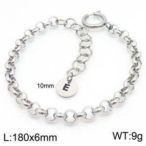 Stainless steel O-chain spring buckle steel color bracelet with letter tail tag - KB186394-Z