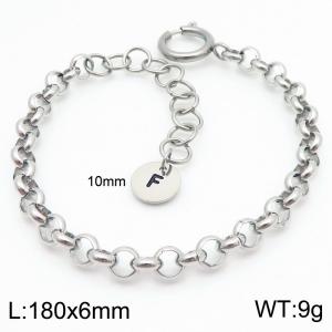 Stainless steel O-chain spring buckle steel color bracelet with letter tail tag - KB186395-Z