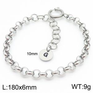 Stainless steel O-chain spring buckle steel color bracelet with letter tail tag - KB186396-Z