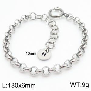 Stainless steel O-chain spring buckle steel color bracelet with letter tail tag - KB186397-Z