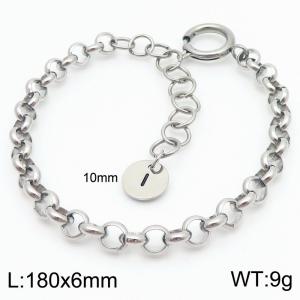 Stainless steel O-chain spring buckle steel color bracelet with letter tail tag - KB186398-Z